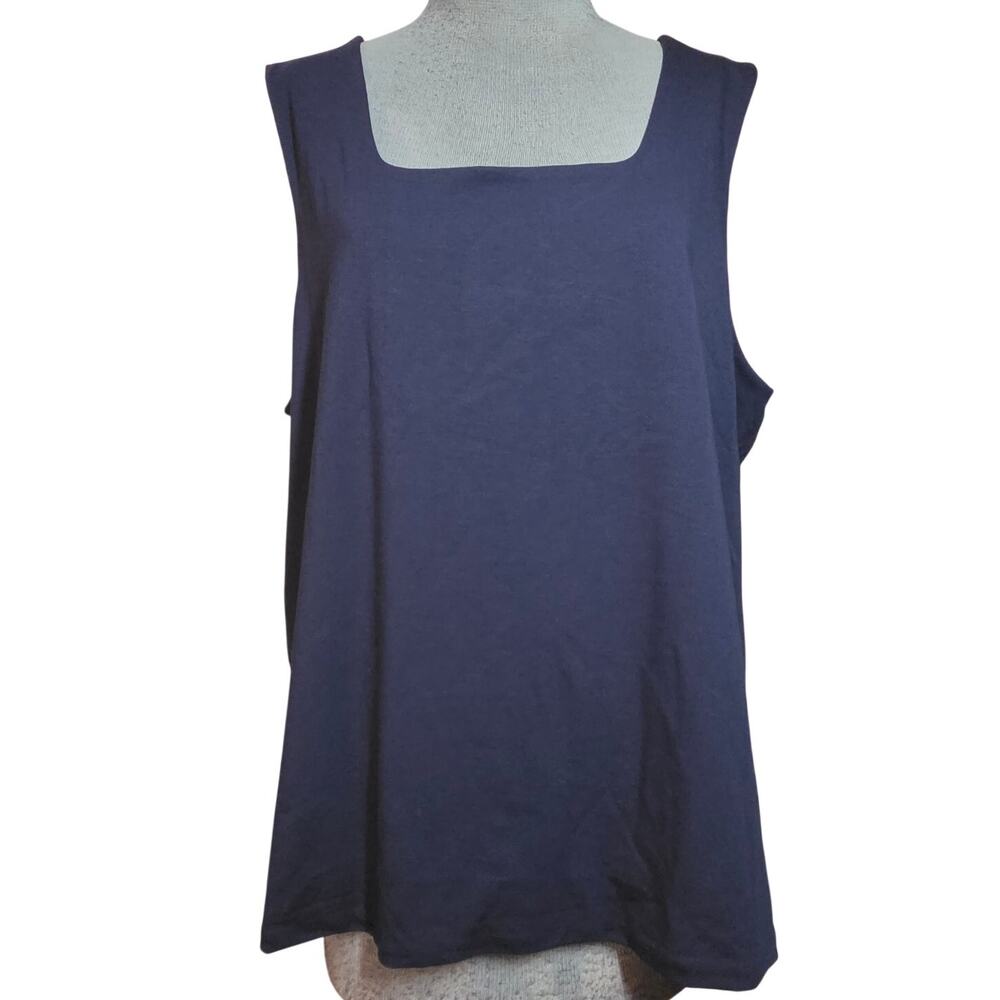 Chicos Blue Pima Cotton Square Neck Tank Size XXL